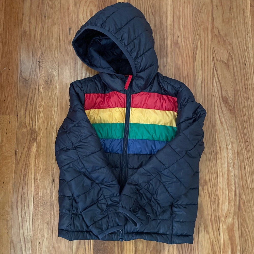 Primary Brand Rainbow Striped Puffer Jacket Size 6/7